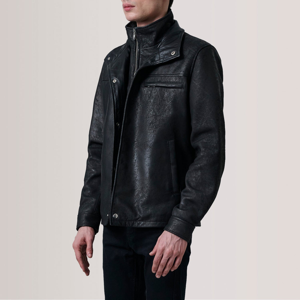 
Sean Μαύρο Snuffed Classic Δερμάτινο Μπουφάν Ανδρικό For Men - Πλαϊνή όψη που αναδεικνύει το κόψιμο των μανικιών
