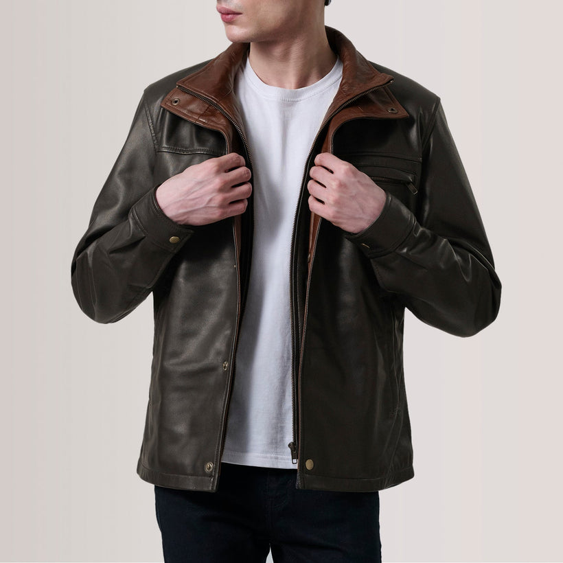 Sean Καφέ Leather Classic Δερμάτινο Μπουφάν Ανδρικό