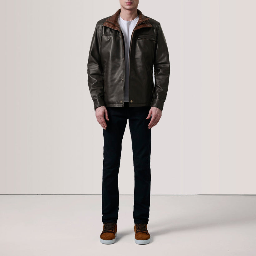 Sean Καφέ Leather Classic Δερμάτινο Μπουφάν Ανδρικό