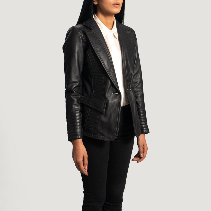 Selina Μαύρο Δερμάτινο Σακάκι Γυναικείο