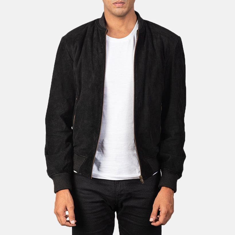 Shane Μαύρο Suede Δερμάτινο Μπουφάν Bomber Ανδρικό