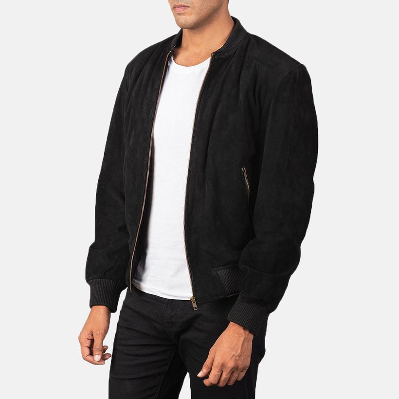 Shane Μαύρο Suede Δερμάτινο Μπουφάν Bomber Ανδρικό