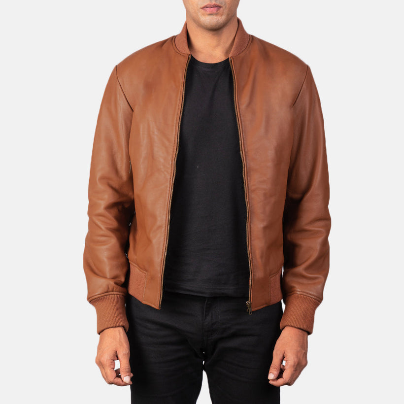 Shane Καφέ Δερμάτινο Μπουφάν Bomber Ανδρικό