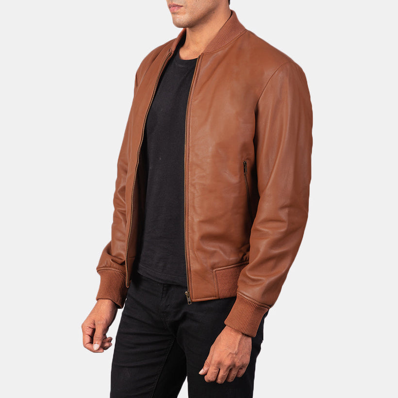 Shane Καφέ Δερμάτινο Μπουφάν Bomber Ανδρικό