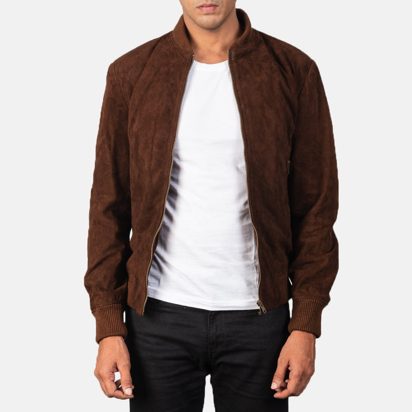 Shane Mocha Suede Δερμάτινο Μπουφάν Bomber Ανδρικό