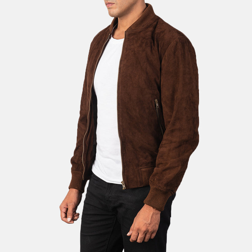 Shane Mocha Suede Δερμάτινο Μπουφάν Bomber Ανδρικό