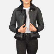 
Sherilyn B-3 Distressed Black Leather Bomber Jacket in Distressed Black Sheepskin Snuffed - Μπροστινή όψη & εφαρμοστή σιλουέτα | Αγορά online