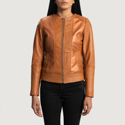 
Κοντινό πλάνο λεπτομέρειας of Classic Collar & Zipper Hardware on Sleeky Clean Ταμπά Δερμάτινο Μπουφάν Biker Γυναικείο
