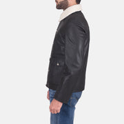 
Black Goatskin Leather Aviator Jacket - Πίσω όψη με εφαρμογή στους ώμους & καθαρό στρίφωμα