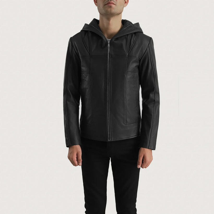 Spratt Μαύρο Hooded Δερμάτινο Μπουφάν Ανδρικό