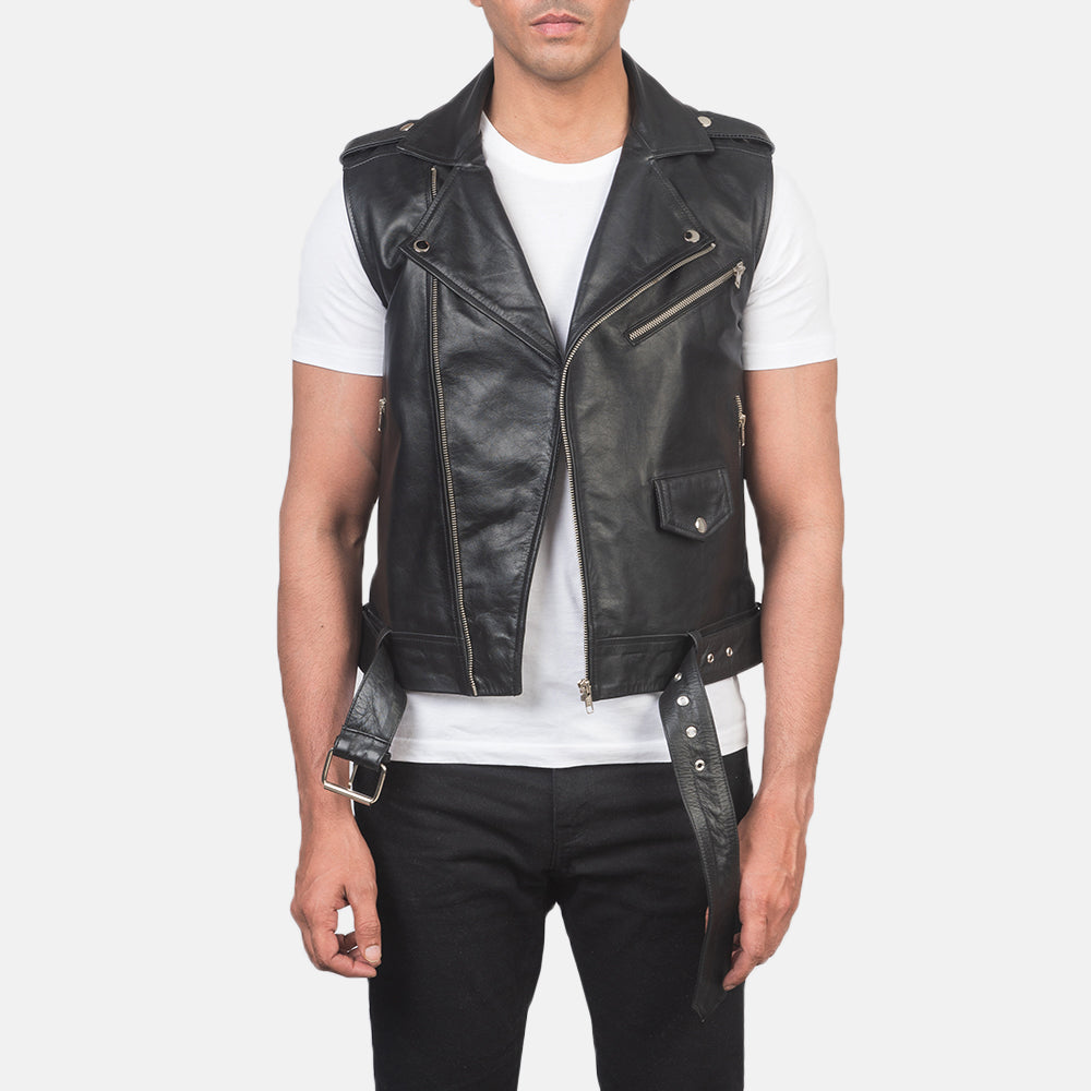 
Sullivan Μαύρο Leather Biker Vest Ανδρικό in Black Cowhide Leather - Μπροστινή όψη & εφαρμοστή σιλουέτα | Αγορά online