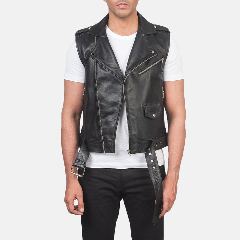 Sullivan Μαύρο Leather Biker Vest Ανδρικό