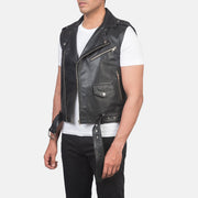 
Black Cowhide Leather Biker Jacket - Πίσω όψη με εφαρμογή στους ώμους & καθαρό στρίφωμα