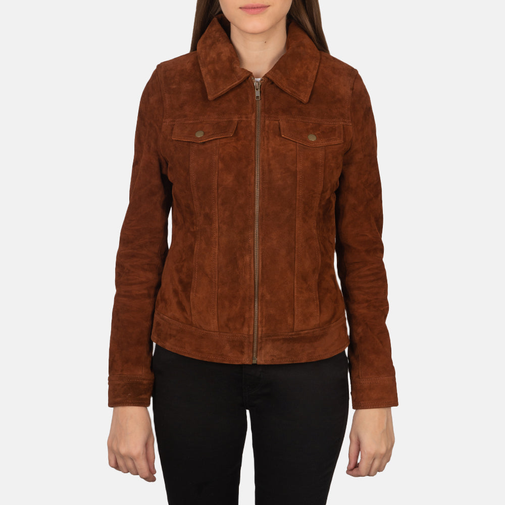 
Brown Goatskin suede Jacket - Πίσω όψη με εφαρμογή στους ώμους & καθαρό στρίφωμα