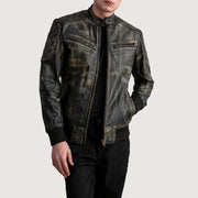Rib Knit &amp; Hem Craftsmanship Construction Detail on Men's Sven Mocha Suede Bomber Jacket