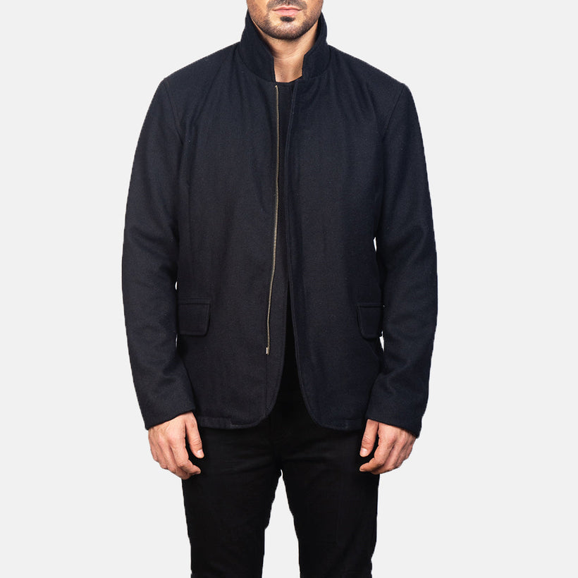 Men's Thomas Black Wool Jacket in Black Synthetic Wool - Front Profile View & Tailored Silhouette | Buy Online