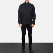 Men's Thomas Black Wool Jacket - Lateral Side Profile View Showing Sleeve Cut &amp; Athletic Taper Fit