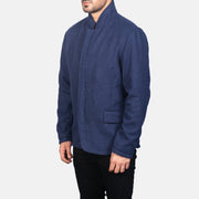 Navy Blue Synthetic Wool Winter Jacket - Back View Showing Tailored Shoulder Fit &amp; Clean Hemline