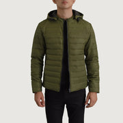 
Tyler Χακί Hooded Puffer Δερμάτινο Μπουφάν Ανδρικό in Green Full-Grain Leather - Μπροστινή όψη & εφαρμοστή σιλουέτα | Αγορά online