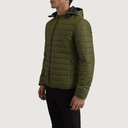 
Green Full-Grain Leather Hooded Jacket - Πίσω όψη με εφαρμογή στους ώμους & καθαρό στρίφωμα