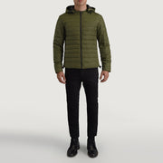 
Tyler Χακί Hooded Puffer Δερμάτινο Μπουφάν Ανδρικό - Πλαϊνή όψη που αναδεικνύει το κόψιμο των μανικιών