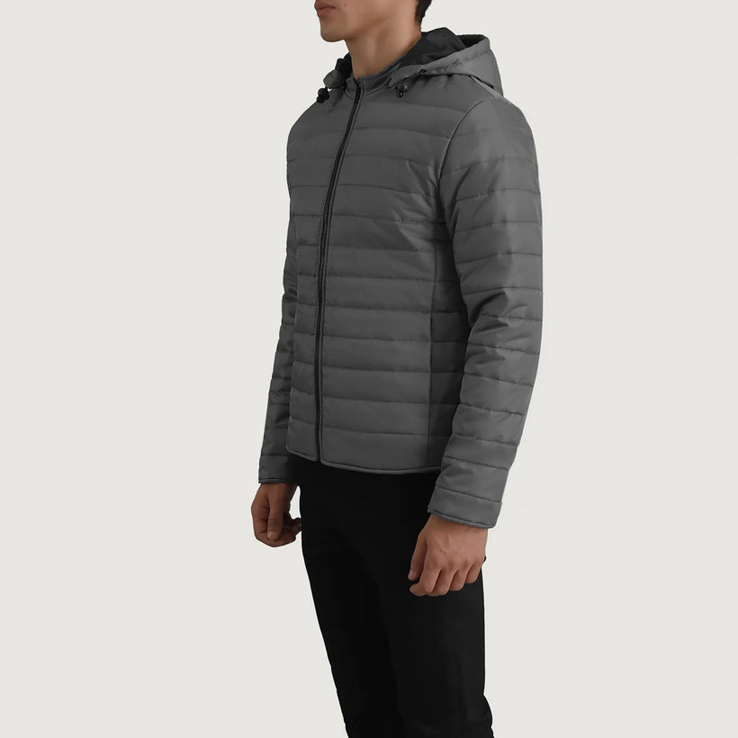 Tyler Grey Hooded Puffer Δερμάτινο Μπουφάν Ανδρικό