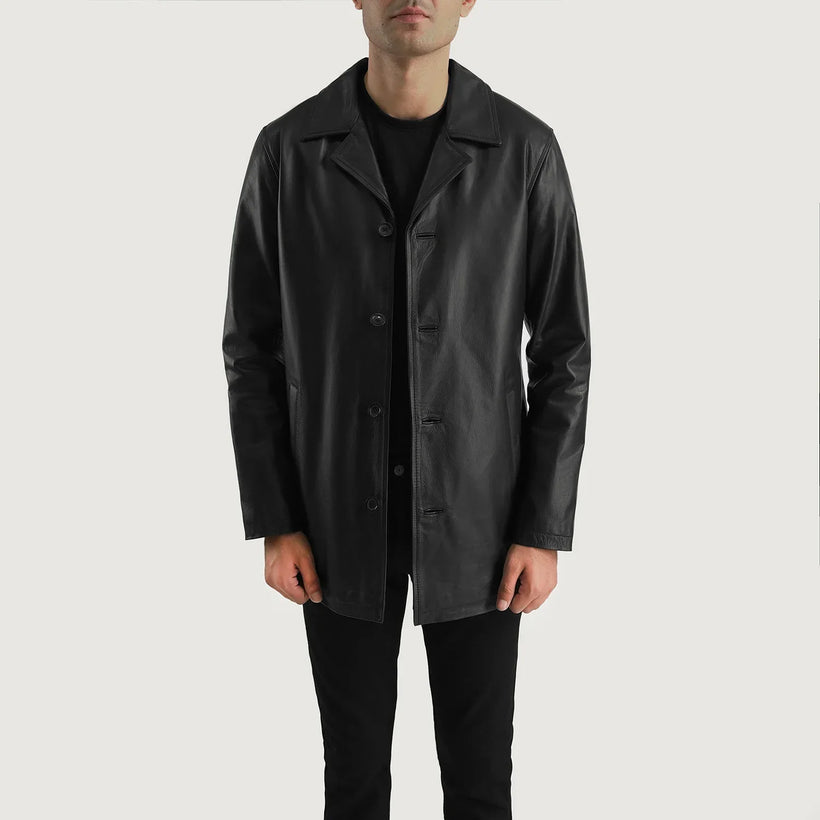 Urban Slate Μαύρο Leather Coat Ανδρικό