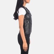 Black Goatskin Leather Biker Jacket - Back View Showing Tailored Shoulder Fit &amp; Clean Hemline