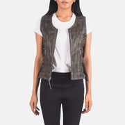 
Vanda Distressed Καφέ Leather Biker Vest Γυναικείο in Distressed Brown Goatskin Leather - Μπροστινή όψη & εφαρμοστή σιλουέτα | Αγορά online