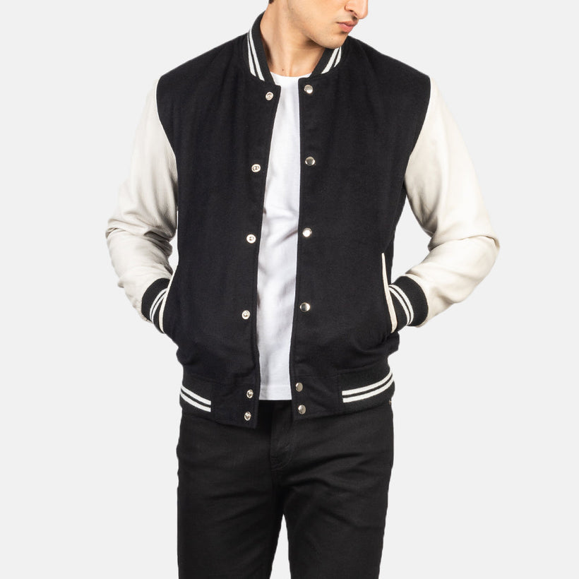 Vaxton Μαύρο & White Hybrid Varsity Δερμάτινο Μπουφάν Ανδρικό