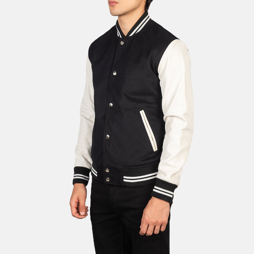 Vaxton Μαύρο & White Hybrid Varsity Δερμάτινο Μπουφάν Ανδρικό