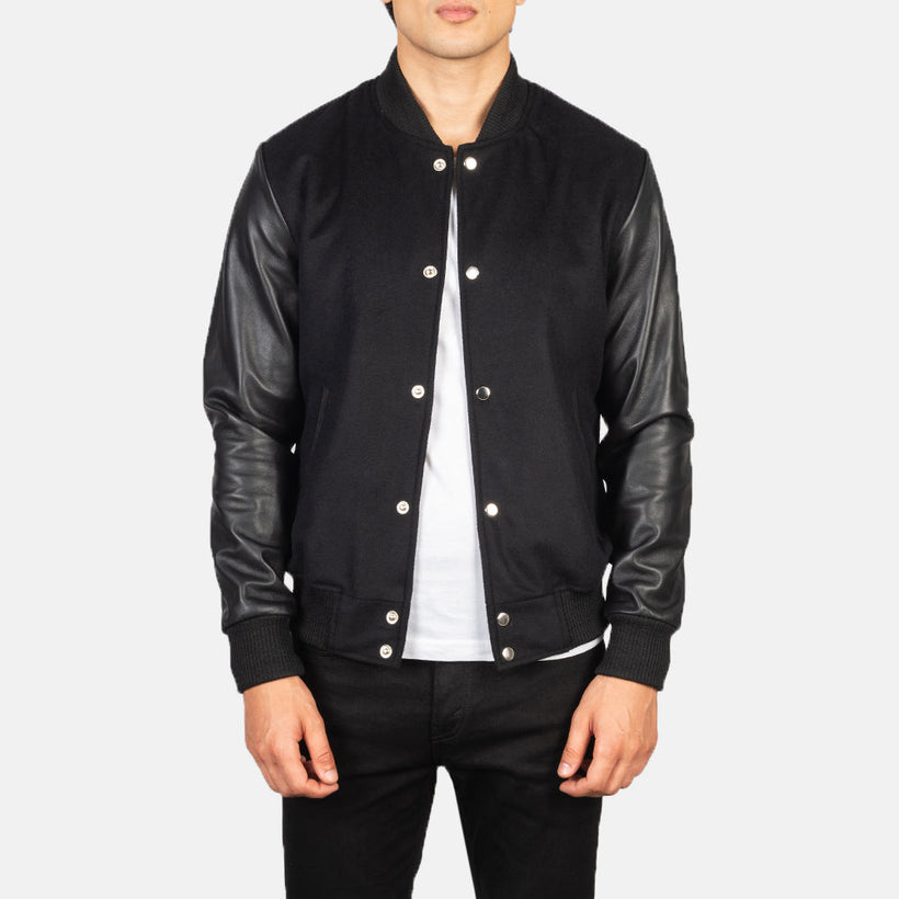 Vaxton Μαύρο Hybrid Varsity Δερμάτινο Μπουφάν Ανδρικό