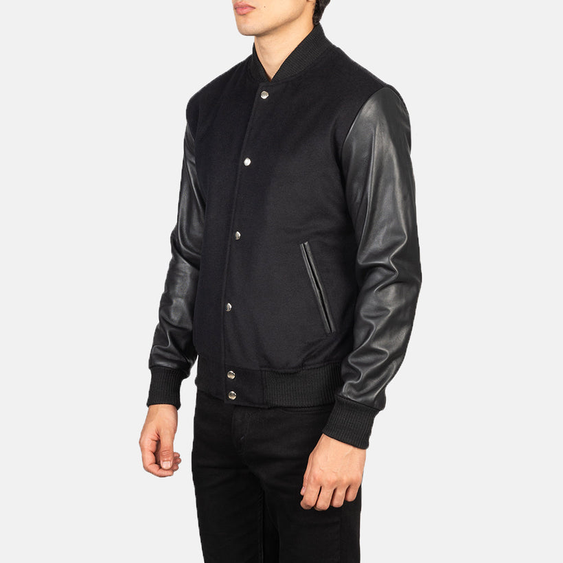 Vaxton Μαύρο Hybrid Varsity Δερμάτινο Μπουφάν Ανδρικό