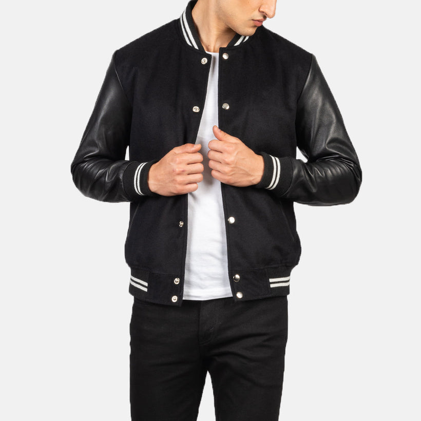 Vaxton Μαύρο Striped Hybrid Varsity Δερμάτινο Μπουφάν Ανδρικό