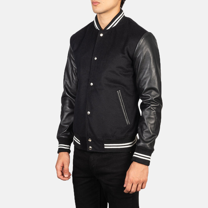 Vaxton Μαύρο Striped Hybrid Varsity Δερμάτινο Μπουφάν Ανδρικό