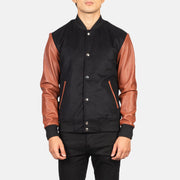 
Κοντινό πλάνο λεπτομέρειας of Varsity & Snap Buttons Hardware on Vaxton Brown Hybrid Varsity Jacket