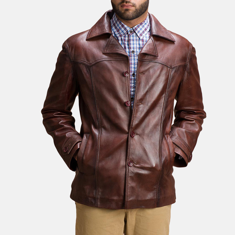 
Brown Sheepskin leather Coat - Πίσω όψη με εφαρμογή στους ώμους & καθαρό στρίφωμα
