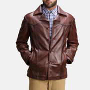 
Brown Sheepskin leather Coat - Πίσω όψη με εφαρμογή στους ώμους & καθαρό στρίφωμα