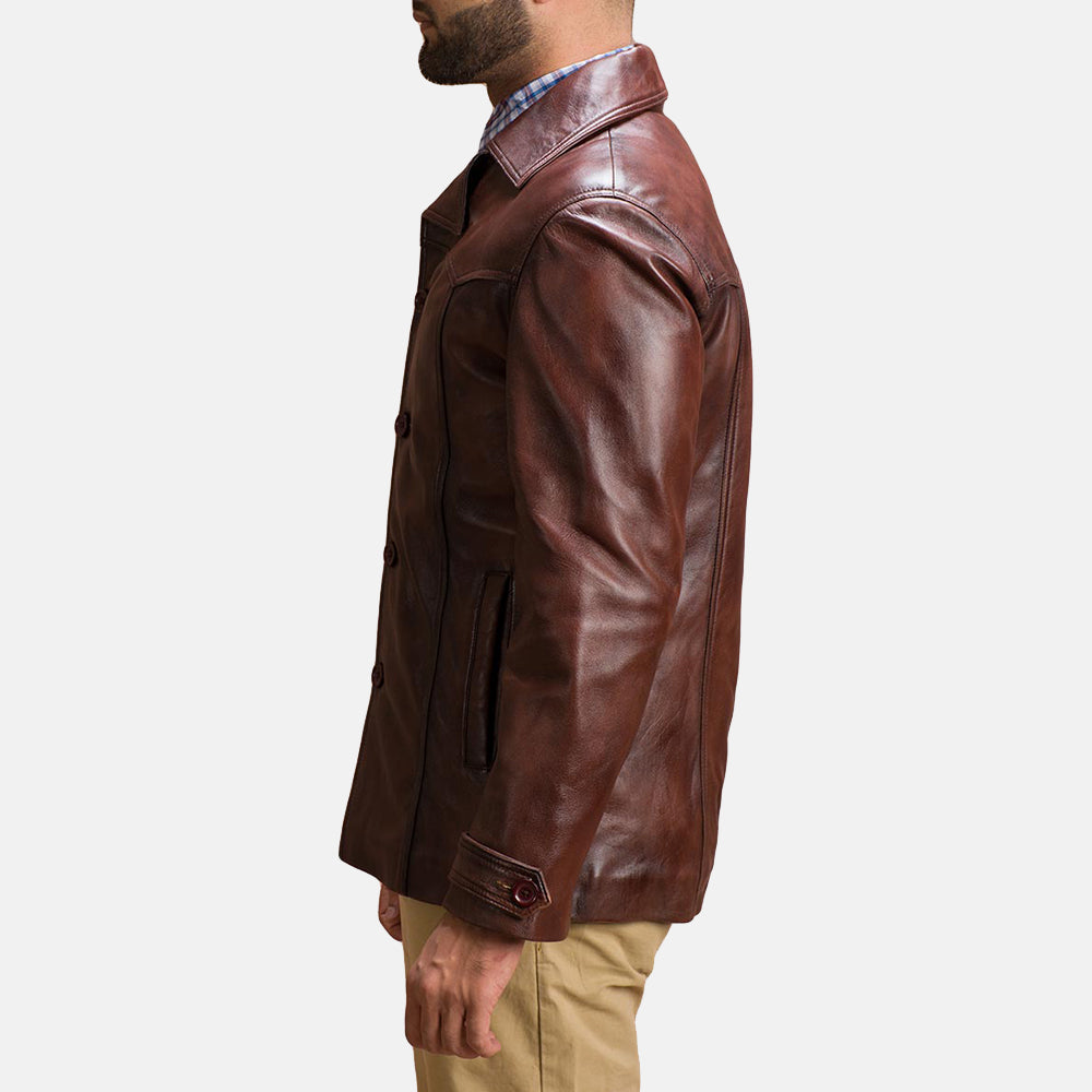 
Κοντινό πλάνο λεπτομέρειας of Notch & Button Hardware on Vincent Alley Καφέ Δερμάτινο Μπουφάν Ανδρικό