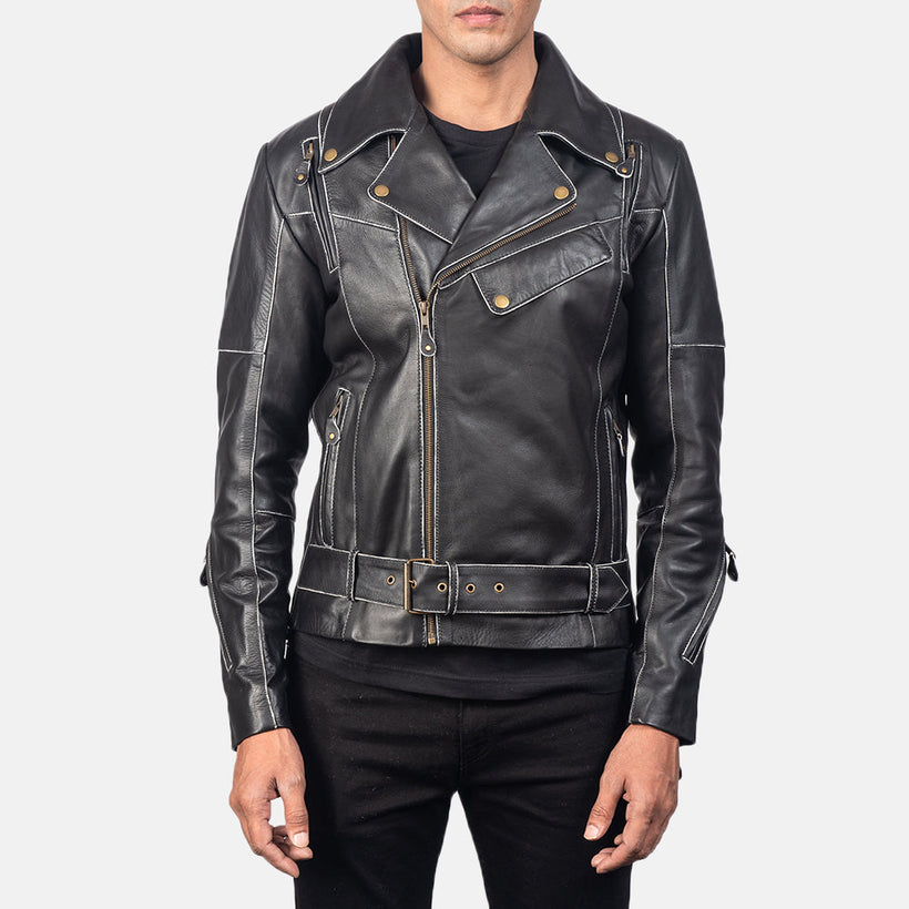 Vincent Μαύρο Δερμάτινο Μπουφάν Biker Ανδρικό