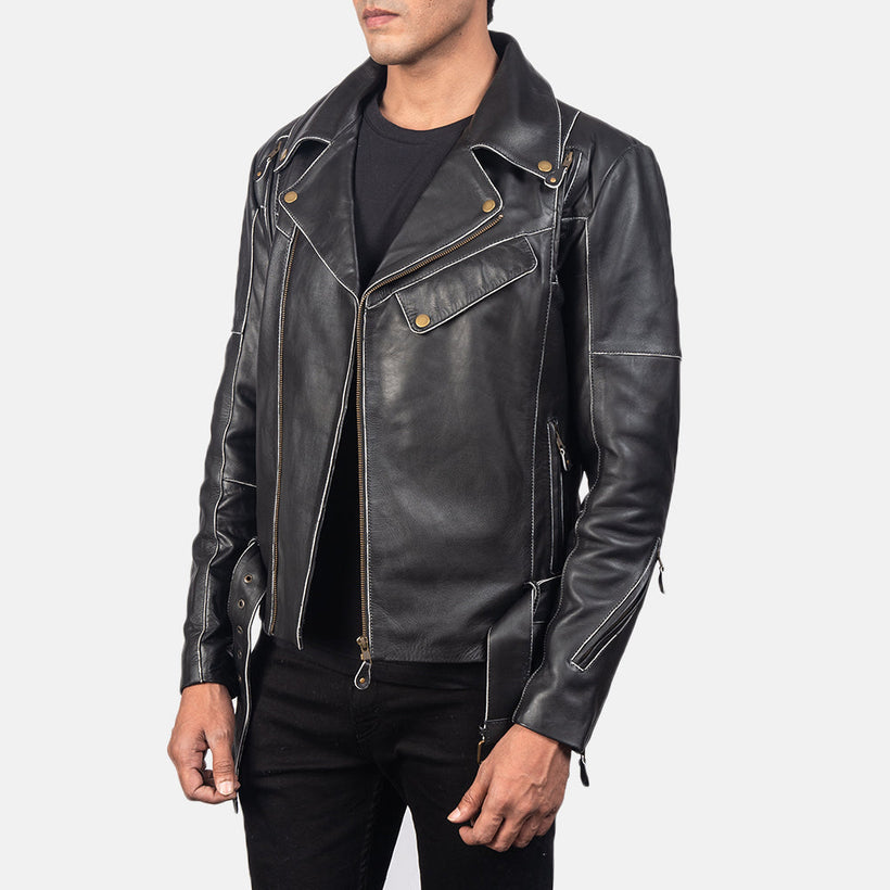 Vincent Μαύρο Δερμάτινο Μπουφάν Biker Ανδρικό