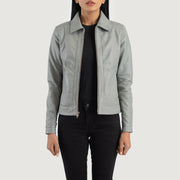 Snap Buttons &amp; Hem Craftsmanship Construction Detail on Women's Vixen Pink Classic Collar Leather Jacket
