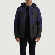 
Wayne Μαύρο & Μπλε Hooded Puffer Δερμάτινο Μπουφάν Ανδρικό in Black + Blue Full-Grain Leather - Μπροστινή όψη & εφαρμοστή σιλουέτα | Αγορά online
