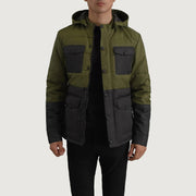 
Wayne Μαύρο & Χακί Hooded Puffer Δερμάτινο Μπουφάν Ανδρικό in Black + Green Full-Grain Leather - Μπροστινή όψη & εφαρμοστή σιλουέτα | Αγορά online