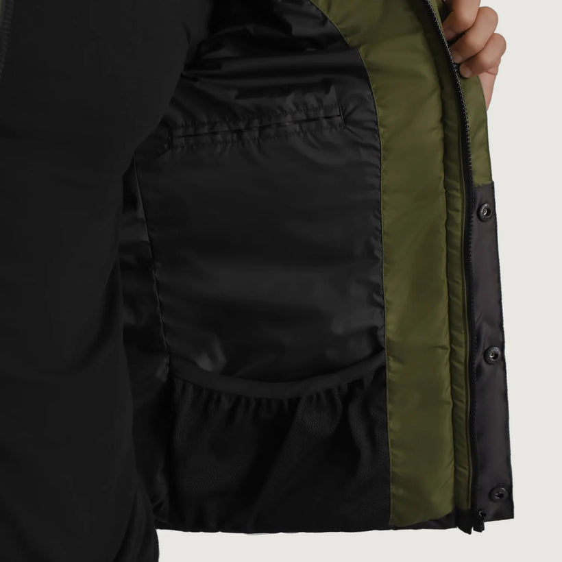 Wayne Μαύρο & Χακί Hooded Puffer Δερμάτινο Μπουφάν Ανδρικό