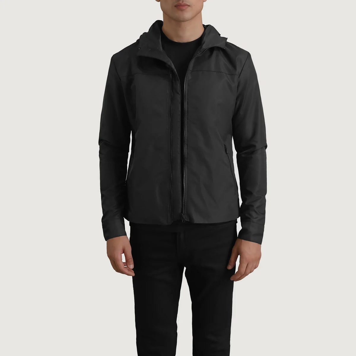 
Wesley Μαύρο Hooded Windbreaker Δερμάτινο Μπουφάν Ανδρικό σε μαύρο γνήσιο δέρμα μόσχου - Μπροστινή όψη & εφαρμοστή σιλουέτα | Αγορά online