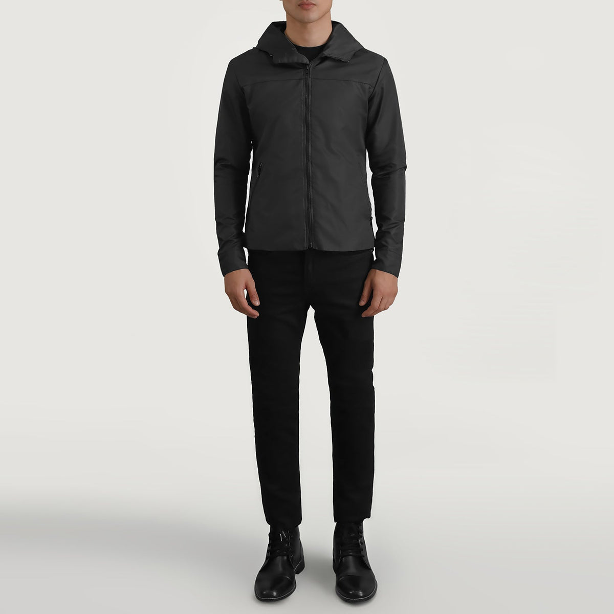 
Wesley Μαύρο Hooded Windbreaker Δερμάτινο Μπουφάν Ανδρικό - Πλαϊνή όψη που αναδεικνύει το κόψιμο των μανικιών