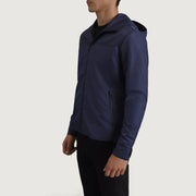 
Blue Full-Grain Leather Hooded Jacket - Πίσω όψη με εφαρμογή στους ώμους & καθαρό στρίφωμα