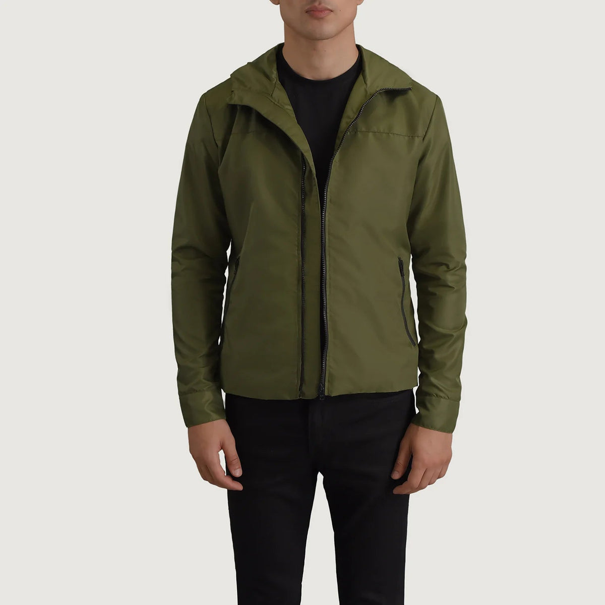 
Wesley Χακί Hooded Windbreaker Δερμάτινο Μπουφάν Ανδρικό in Green Full-Grain Leather - Μπροστινή όψη & εφαρμοστή σιλουέτα | Αγορά online