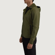 
Green Full-Grain Leather Hooded Jacket - Πίσω όψη με εφαρμογή στους ώμους & καθαρό στρίφωμα